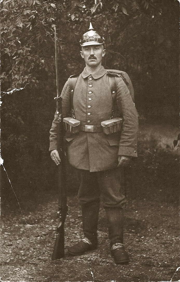 My maternal great grandfather Karl Agotz answers the call of King and Country. At the time he was 37 years old, with a successful business, a wife and two daughters. Look carefully at the expression on his face and see if you read into his thoughts and emotions. Surprisingly enough he survived the Great War and returned home to his family. View full size.