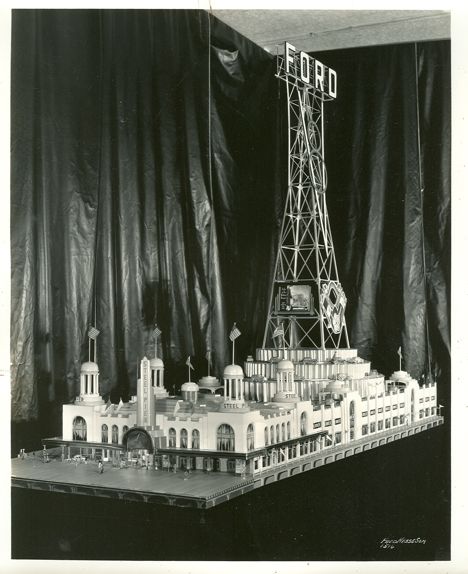 Model of the Steel Pier at Atlantic City with Ford display circa 1940. View full size.