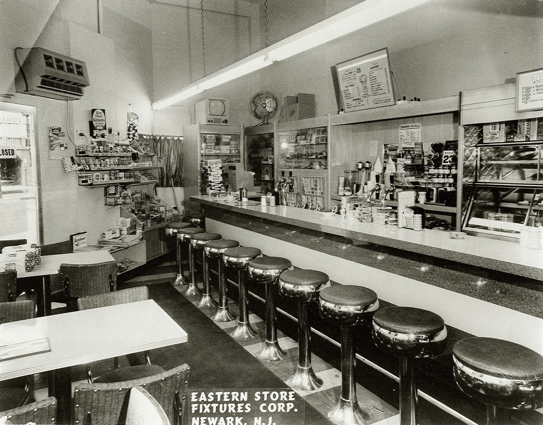 A New Jersey lunch counter and soda fountain circa 1950. View full size.