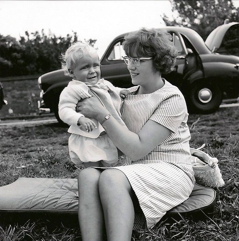 My mother and me, Reading, England in the spring of 1963. Note she has the same 60's style glasses as can be seen in https://www.shorpy.com/node/5988 Mum turned 70 this year. View full size.