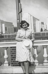 While visiting my mother this summer I discovered, to my surprise, an envelope of itty bitty photos that had been her older sister Harriet’s. Among those were eight photos she took of the 1939 New York World's Fair. Here Harriet, who was born in January 1924, would have been fifteen years old.
(ShorpyBlog, Member Gallery)