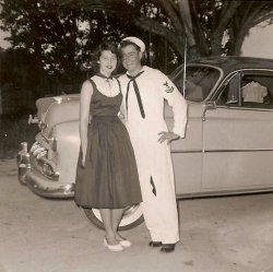 My great uncle in his navy uniform and his wife.