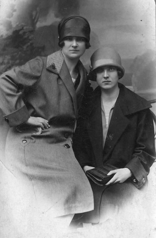 This was my grandmother (on the right) and an unknown friend. On the back there is, penciled in faintly, "Helena 20 years old."
That would make the year 1927. My grandparents had four daughters, my mother being the youngest and "babi" lived until 1987 to age 80. View full size.
