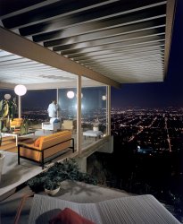 "May 9, 1960. Case Study House #22. Stahl residence at 1635 Woods Drive, Los Angeles. Architect: Pierre Koenig." Color transparency by Julius Shulman, who died Wednesday in California at age 98. View full size | "A Shot in the Dark"