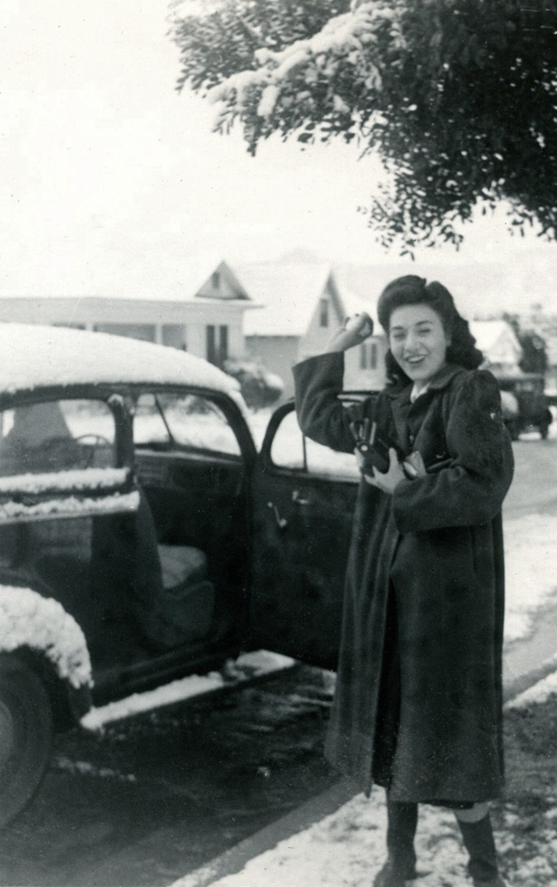 Found this picture at an antique store in Simi Valley California (a place where it rarely, if ever, snows). Was this documentation of a freak storm somewhere in Southern California, or was our lady with snowball in hand somewhere else? I will never know for sure, but the fact that the car door is open and the driver is waiting behind the wheel, suggests that they decided to photograph a once in a lifetime event before it melted. View full size.