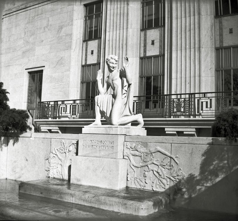 Statue of Puck at the Folger Shakespeare Museum in Washington, DC. Picture was dated 1955. From my negatives collection. View full size.
