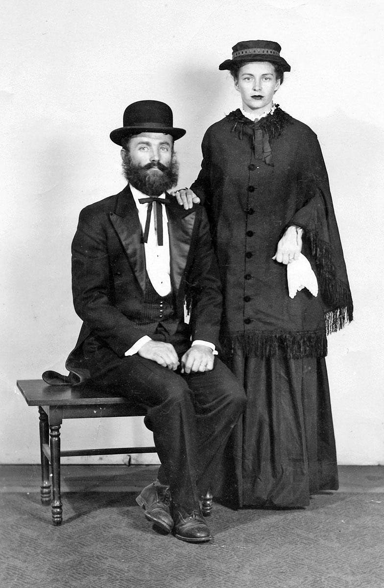 Aunt Marjorie (Tyler) and her husband, Buren Craven, weren't quite as old as this picture may make them appear. His beard and their clothes were part of Thomasville, North Carolina's Centennial celebration in September, 1952. Mom has noted on the back of the photo, "Marjorie is amused - almost ready to burst into laughter. She's wearing our great grandmother's dolman [and a skirt she] made for the occasion." View full size.