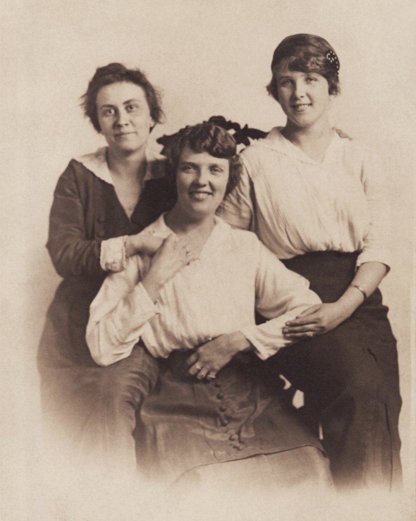 My grandmother (center), great-aunt (right), and a friend, c.1905. View full size.
