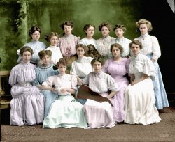 Colorized from this Shorpy original: Washington, D.C., circa 1910. "Theta Pi girls." 8x10 inch glass negative, Harris & Ewing Collection. View full size.