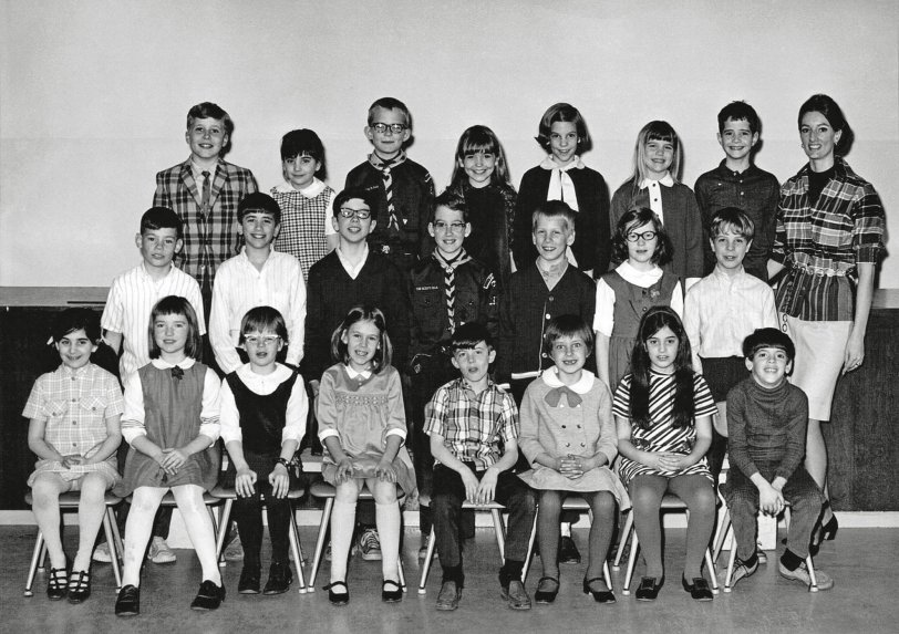 3rd grade, 1968-1969, at Violet Hill Elementary School in York, Pennsylvania. The teacher, Mrs. Mary Anne Burg, modeled on the side as I recall. I'm the third from the left in the middle row. View full size.
