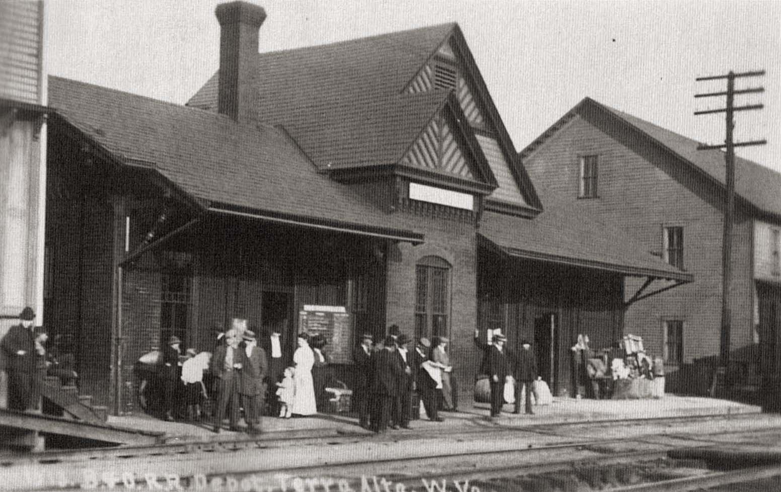 Terra Alta Train Depot in West Virginia. Built and completed in 1883 this depot was used for both Passengers and Freight by the B & O Railroad. Photo taken circa 1910