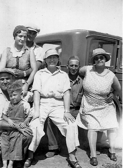 The couple on the upper left is my Great Aunt Heraldine and Uncle Jess Carter. I'm unsure of who the other people are,  whether friends or relatives. Judging by the clothing and the car behind them, I say this was taken in the mid-1930s at an unknown location.

