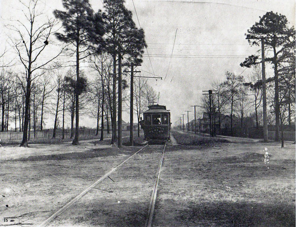 Trolley car in Columbia, SC circa 1900. Trolleys ran over much of downtown and the surrounding neighborhoods at the time. 