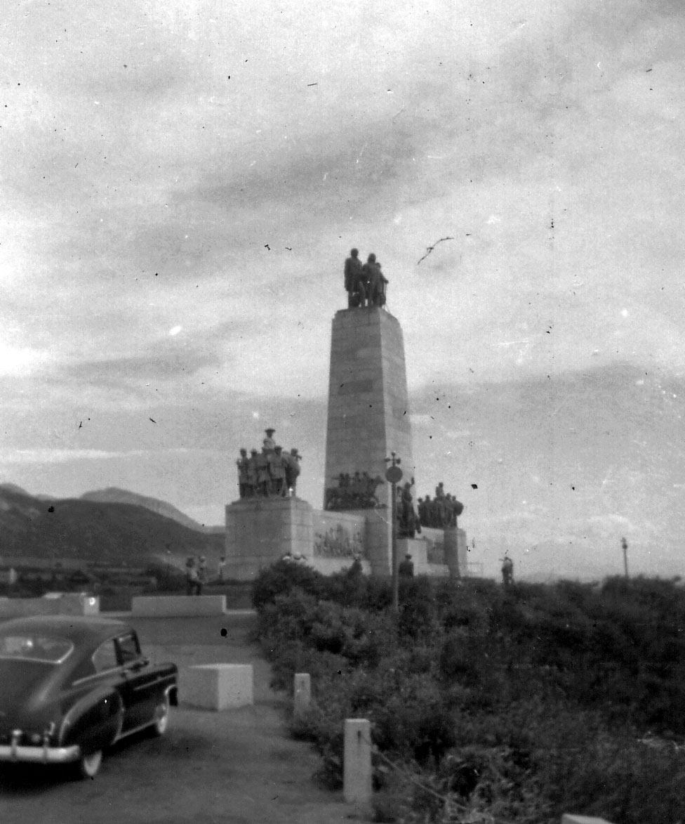 Unknown date, likely late 1940's, Salt Lake City. This is the Place Monument. Monument was built in 1921 and is in the This is the Place Heritage Park. View full size.