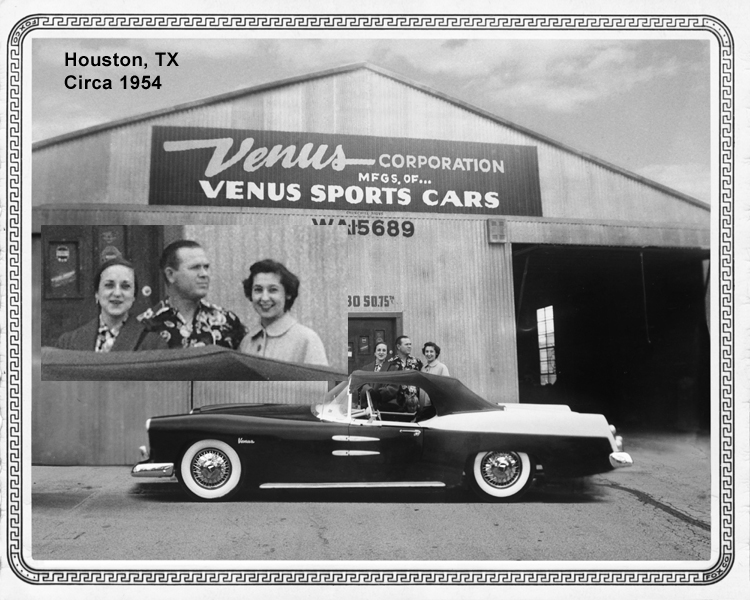 This is a photo of a car called the Venus, and these were made (all 8 of them) in Houston, Texas. It was on the cover of Motor Trend, May 1954. I am the son of the car's designer, and I am currently restoring one of only two known to still be in existence.
I would like to know if anyone out there might know who the people are in the photo, or more general, if anyone's parents used to own or drive one of these cars.
There is much more information about the Venus on my blog, http://mcload.wordpress.com/ View full size.
