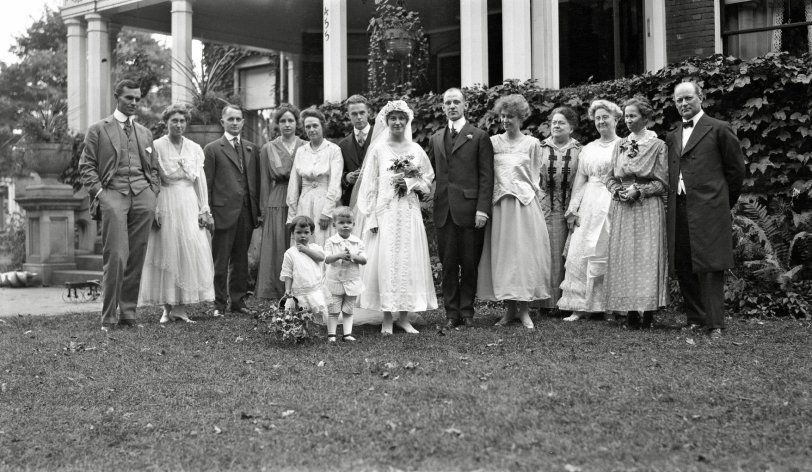 Newlyweds and family, somewhere in Massachusetts during the 20's from other photos I have of this family. From my negatives collection. View full size.

