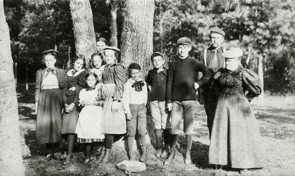 A gathering of the Welch family cousins, circa 1905 in Franklin, New Hampshire.  My Grandfather Vernon is the tall boy, third from right. View full size.