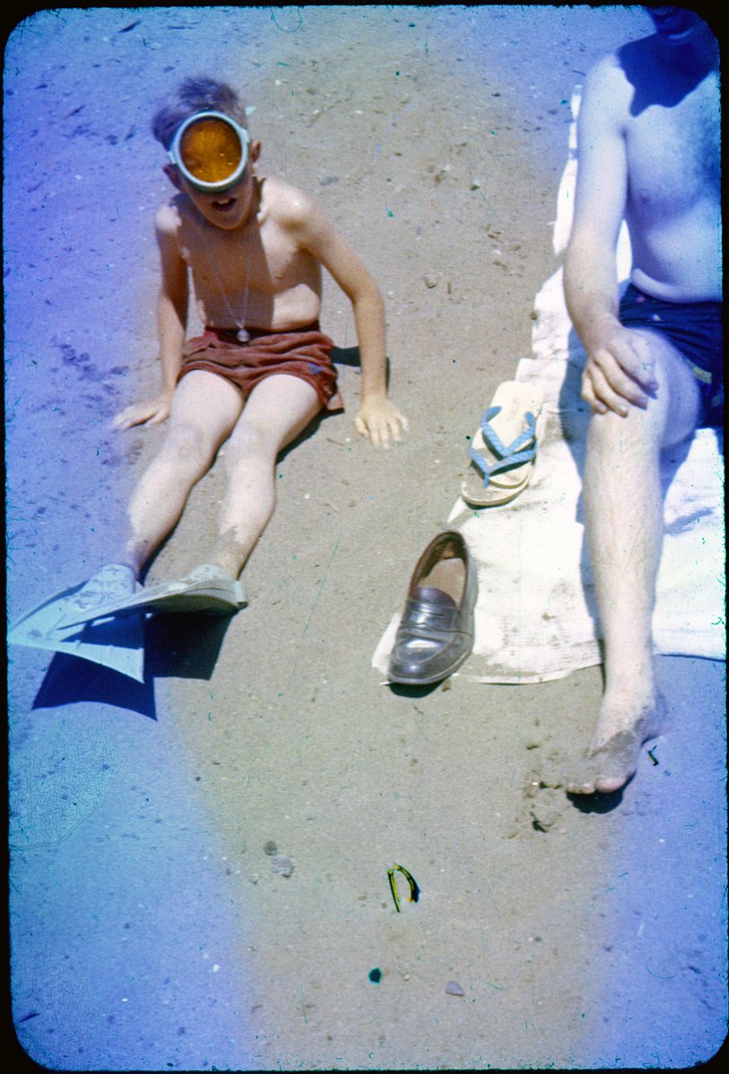 Lesson 1: Do not drop roll of exposed Ektachrome in Russian River before processing. Me and a family friend at Guernewood, Calif., 1955.
